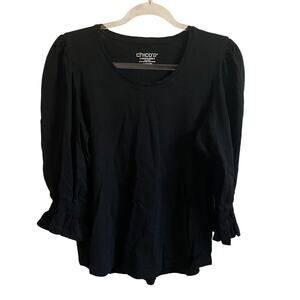 Chico’s Black Puff 3/4 Sleeve Cotton Modal Blouse - Size Large